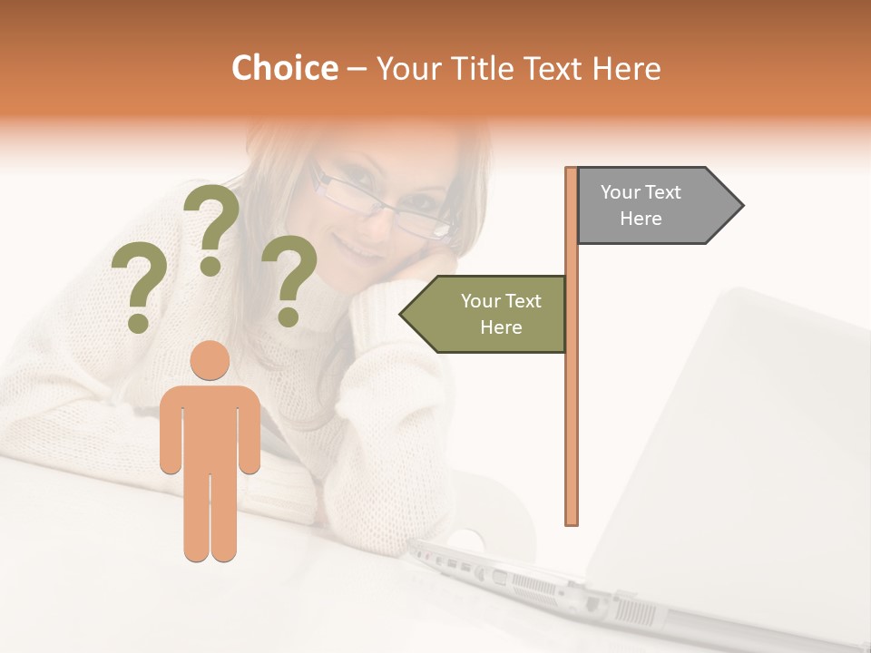 A Woman Sitting At A Table With A Laptop Computer PowerPoint Template