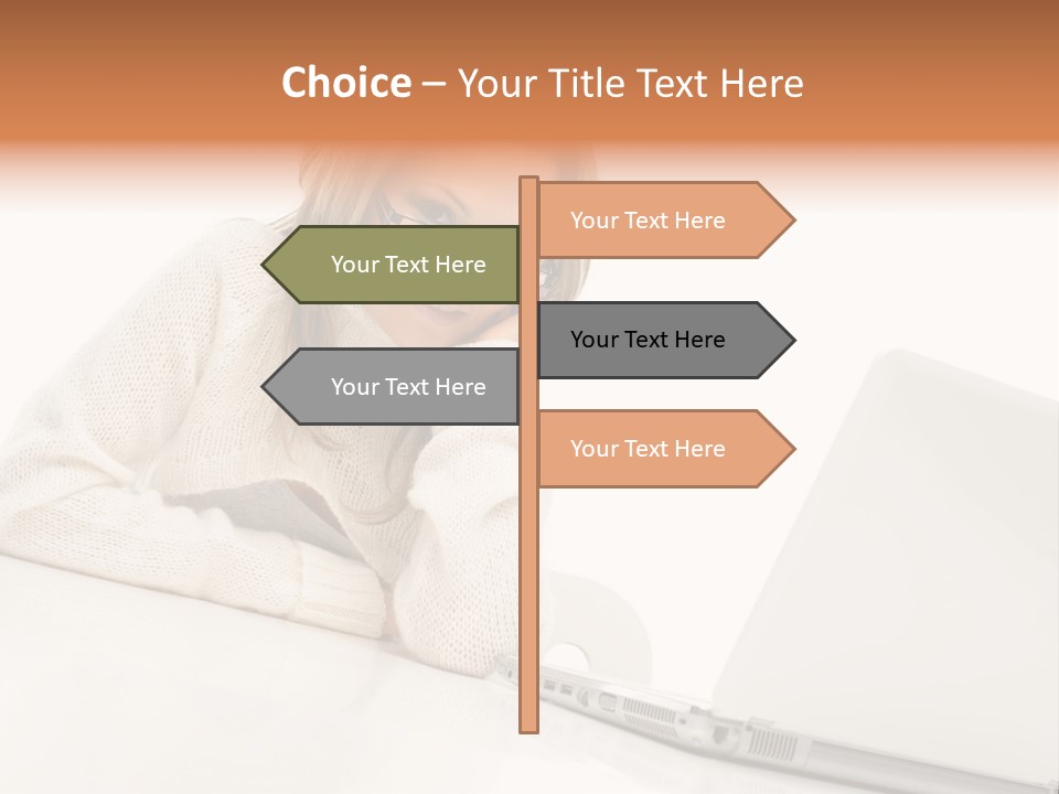 A Woman Sitting At A Table With A Laptop Computer PowerPoint Template