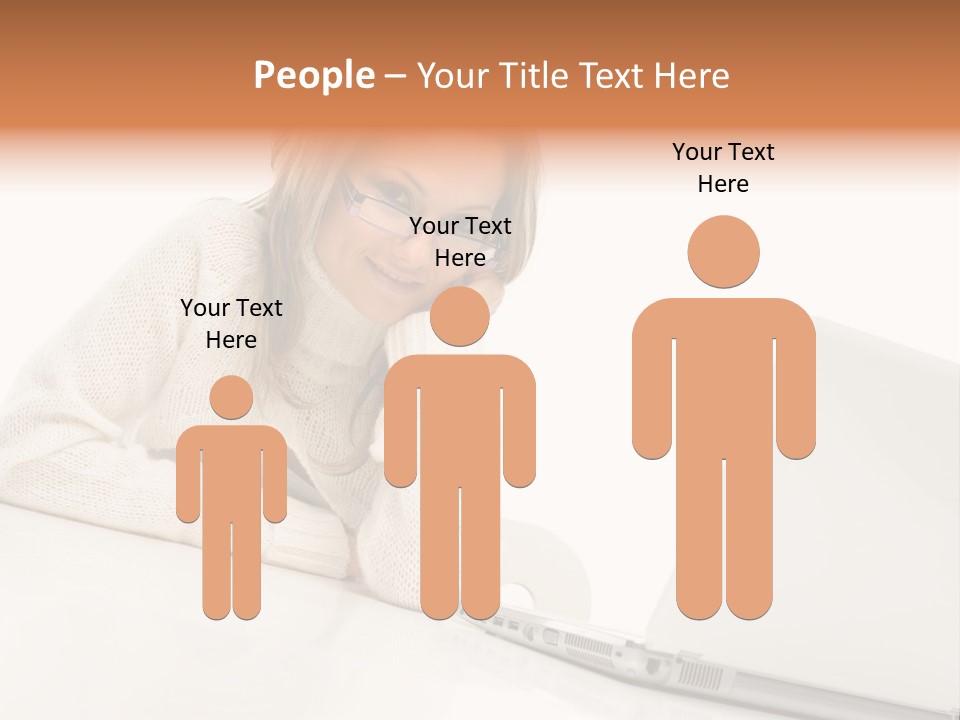 A Woman Sitting At A Table With A Laptop Computer PowerPoint Template