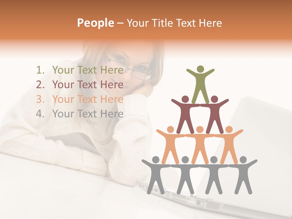 A Woman Sitting At A Table With A Laptop Computer PowerPoint Template