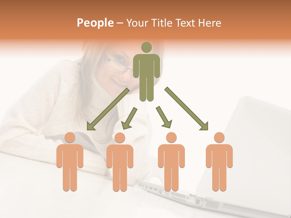 A Woman Sitting At A Table With A Laptop Computer PowerPoint Template