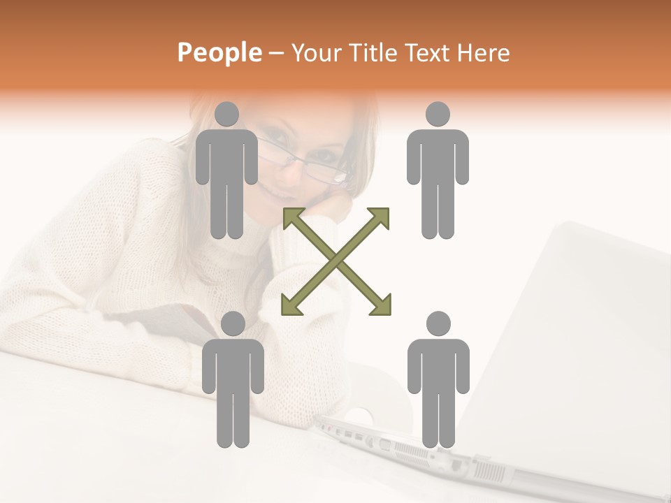 A Woman Sitting At A Table With A Laptop Computer PowerPoint Template