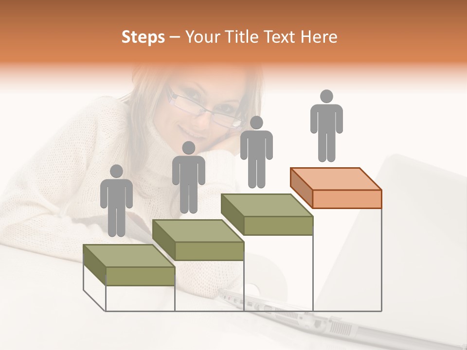 A Woman Sitting At A Table With A Laptop Computer PowerPoint Template