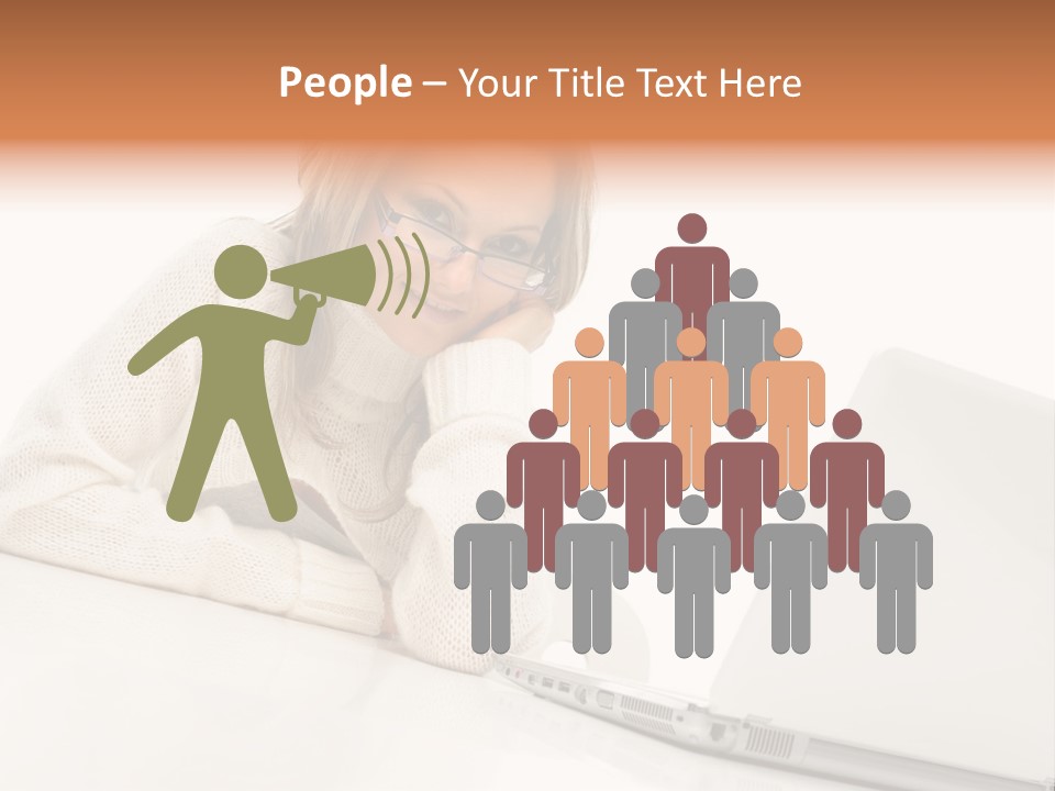 A Woman Sitting At A Table With A Laptop Computer PowerPoint Template