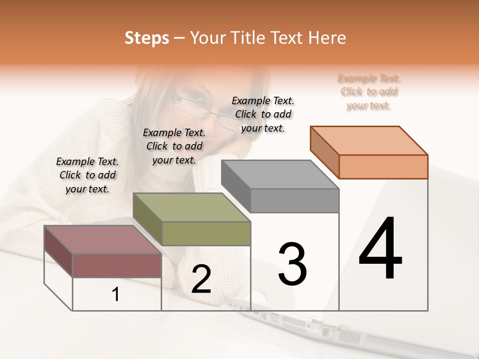 A Woman Sitting At A Table With A Laptop Computer PowerPoint Template