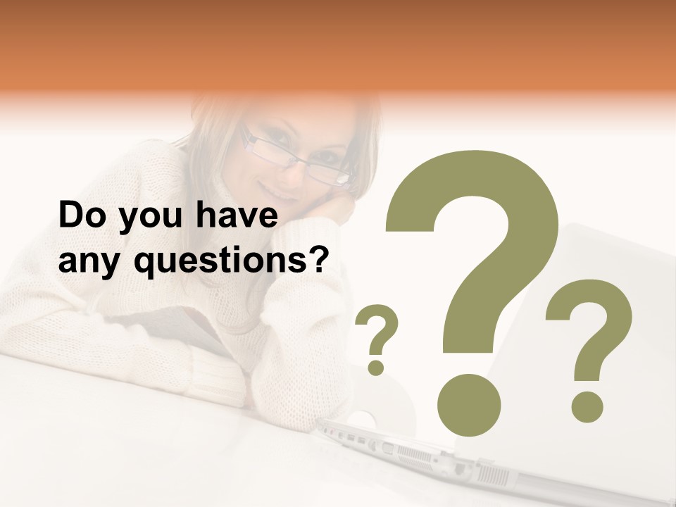 A Woman Sitting At A Table With A Laptop Computer PowerPoint Template