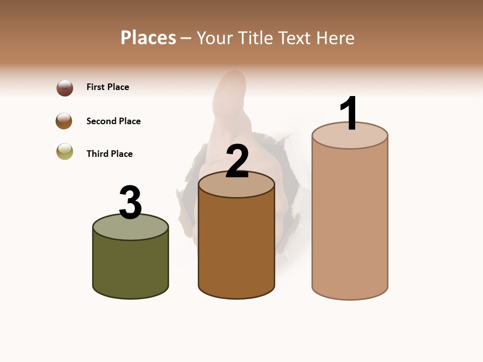 Thumbs Up Success Hand Breaking Through White Wall PowerPoint Template