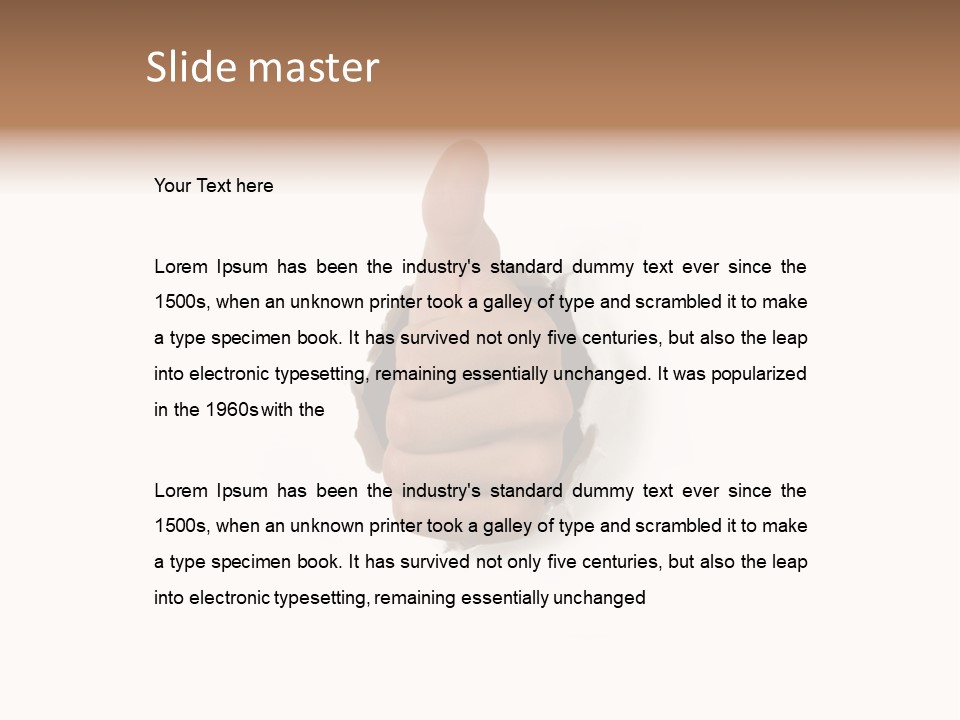 Thumbs Up Success Hand Breaking Through White Wall PowerPoint Template