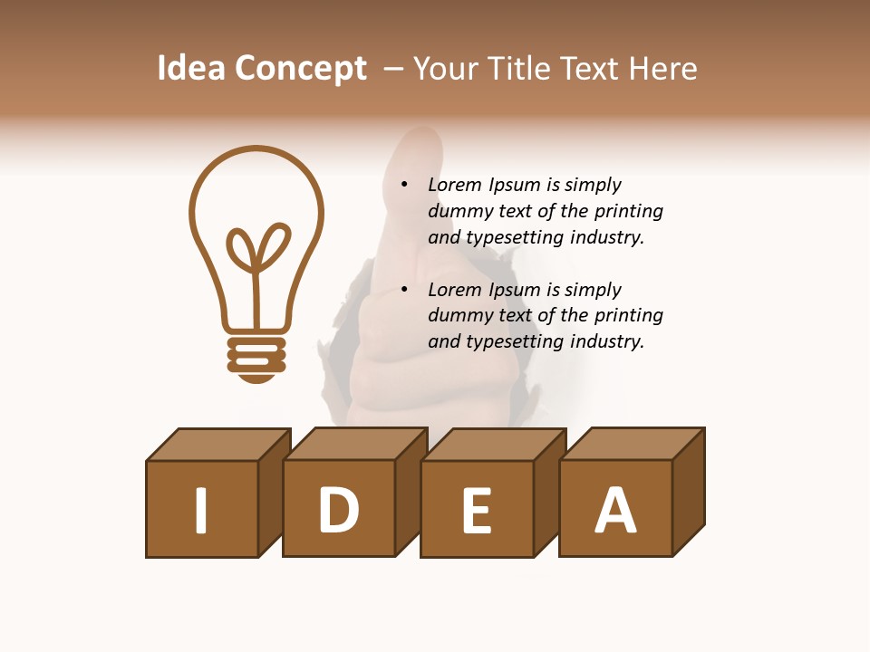 Thumbs Up Success Hand Breaking Through White Wall PowerPoint Template