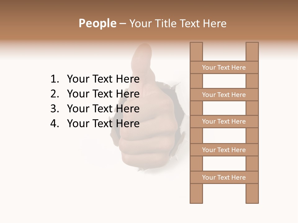 Thumbs Up Success Hand Breaking Through White Wall PowerPoint Template