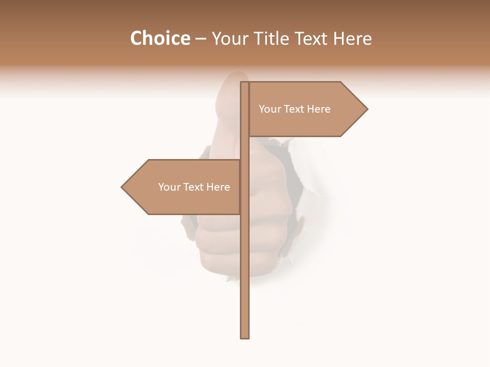 Thumbs Up Success Hand Breaking Through White Wall PowerPoint Template