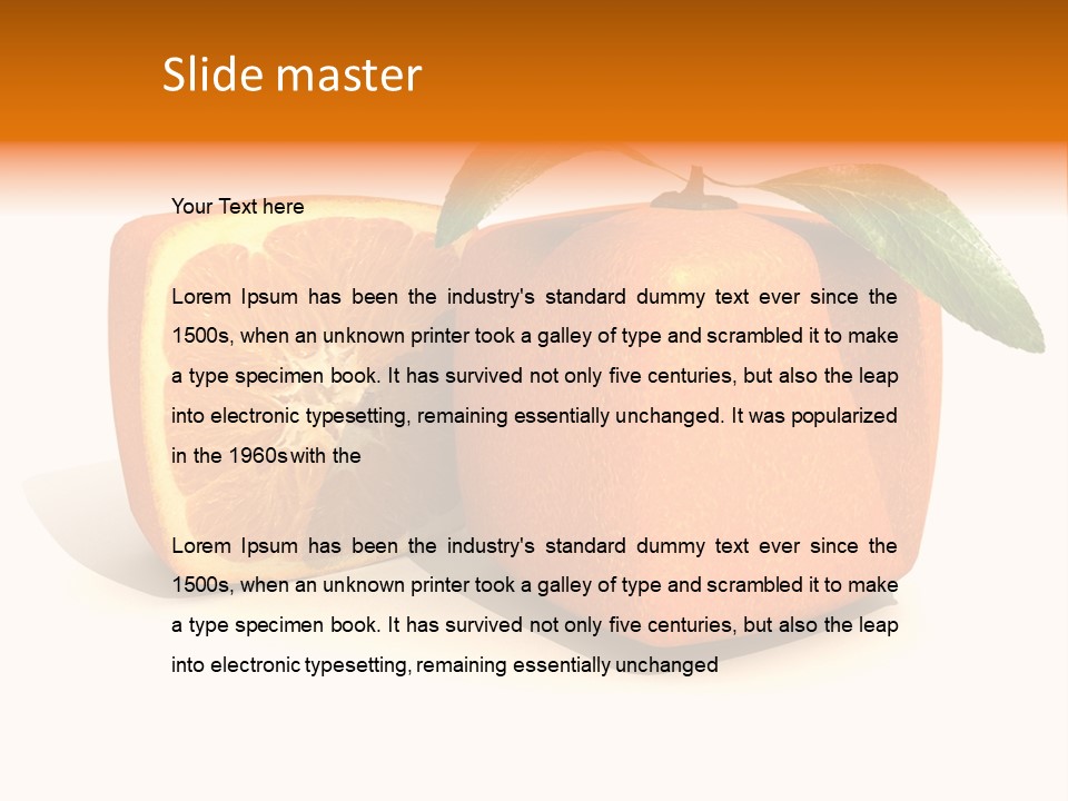 3D Rendering Of A Cubic Orange Fruit And A Half PowerPoint Template