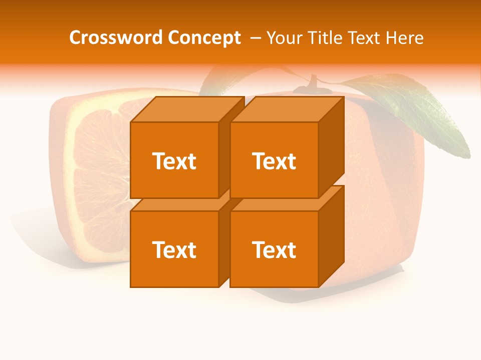 3D Rendering Of A Cubic Orange Fruit And A Half PowerPoint Template