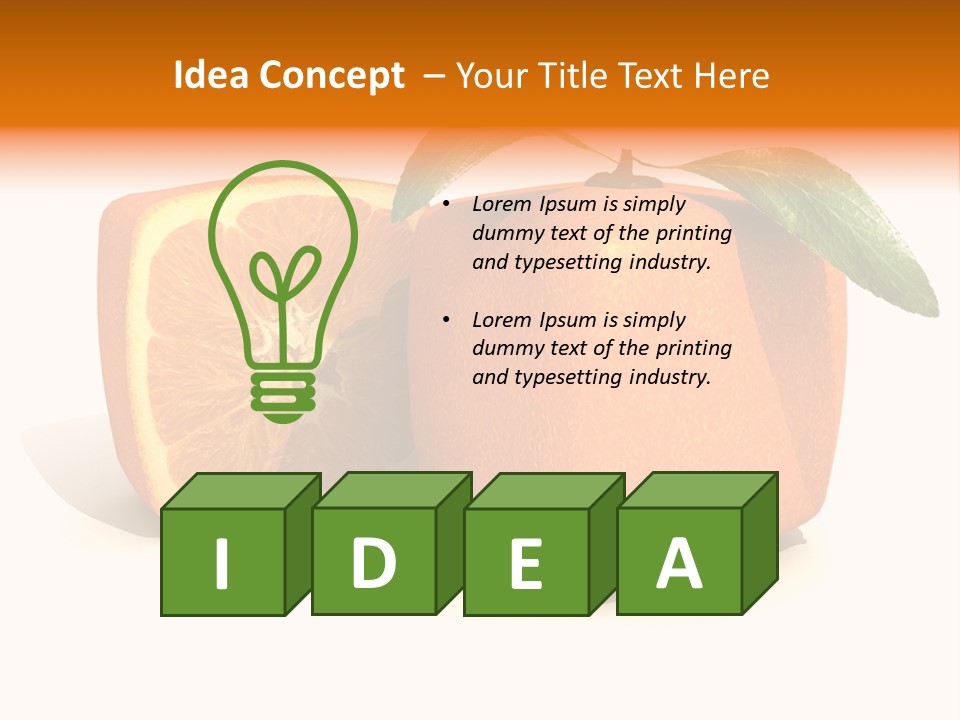 3D Rendering Of A Cubic Orange Fruit And A Half PowerPoint Template