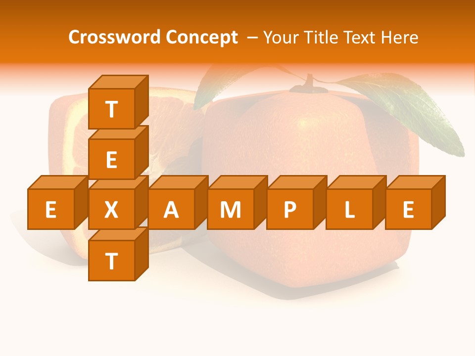 3D Rendering Of A Cubic Orange Fruit And A Half PowerPoint Template
