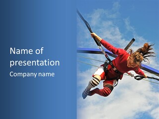 Young Teenager Jumping On The Trampoline (Bungee Jumping). PowerPoint Template