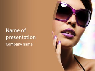 Glamour Portrait Of Beautiful Young Woman In Big Violet Fashion Sunglasses PowerPoint Template