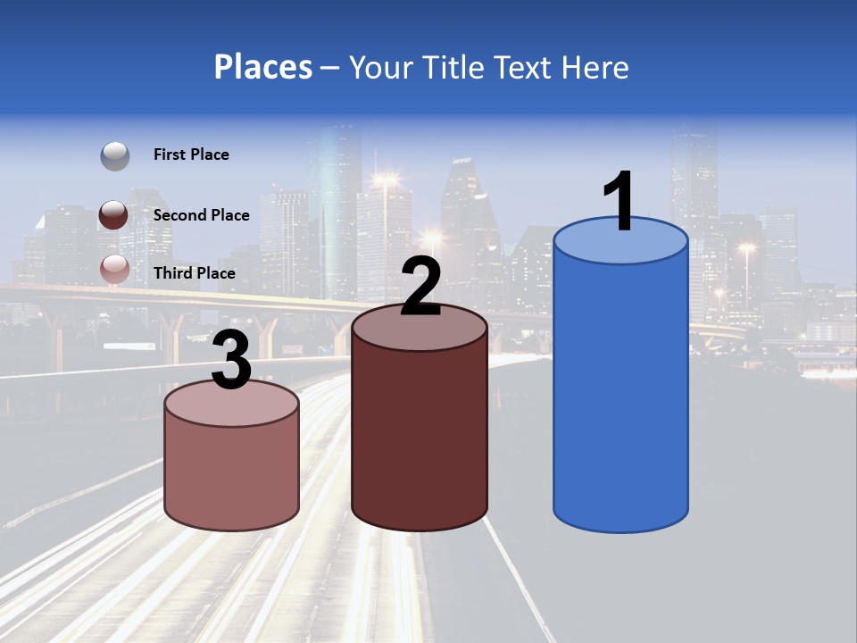 Lighted Houston Skyline Against Blue Sky PowerPoint Template