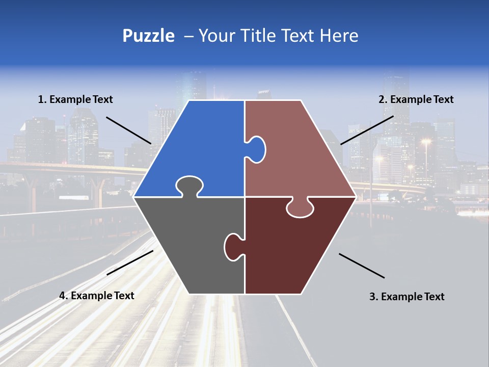Lighted Houston Skyline Against Blue Sky PowerPoint Template