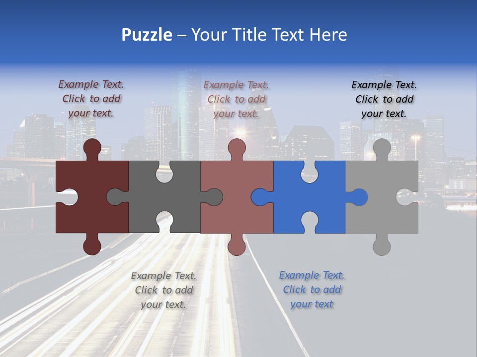 Lighted Houston Skyline Against Blue Sky PowerPoint Template