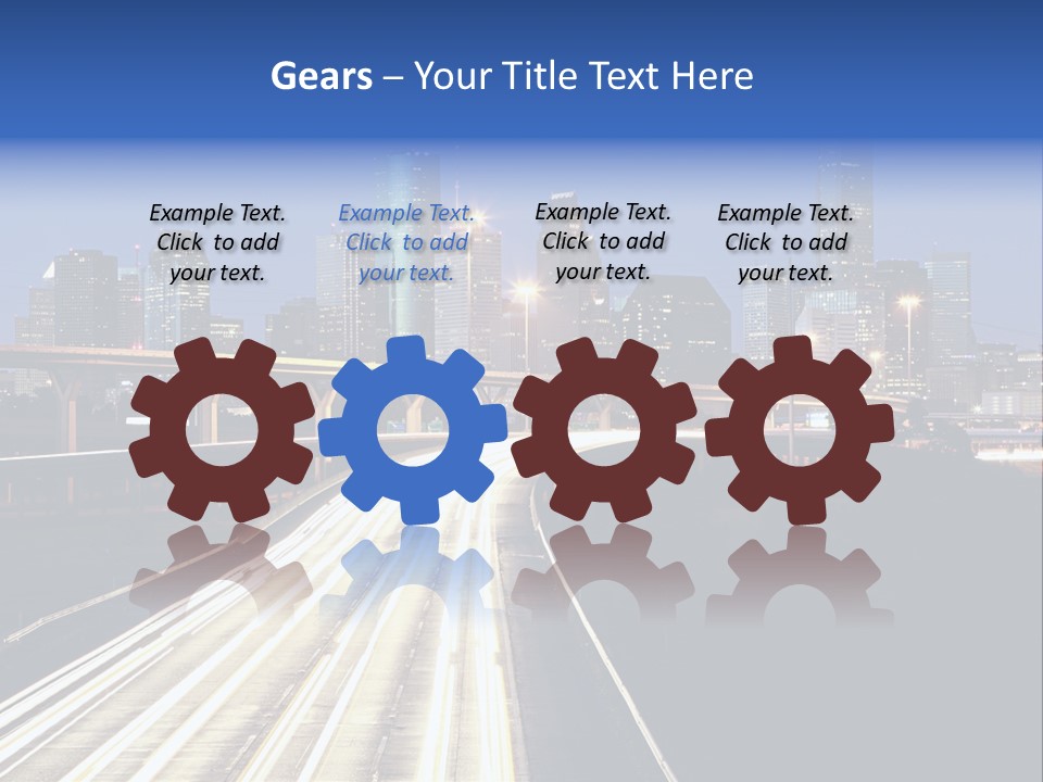 Lighted Houston Skyline Against Blue Sky PowerPoint Template