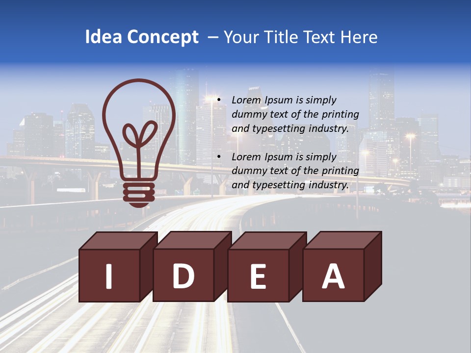 Lighted Houston Skyline Against Blue Sky PowerPoint Template