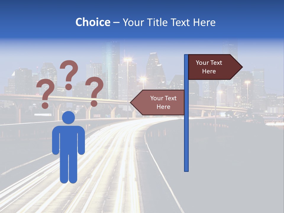 Lighted Houston Skyline Against Blue Sky PowerPoint Template