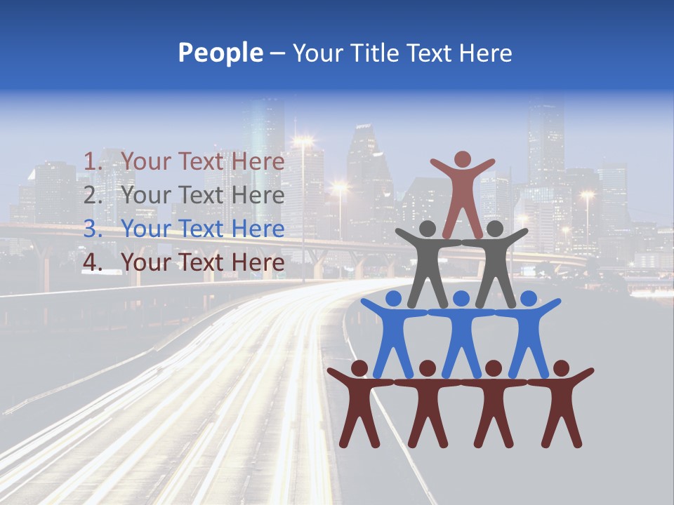 Lighted Houston Skyline Against Blue Sky PowerPoint Template