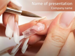 Stage Of Manicure: Modeling Of Nail With Acryl. Manicurist Serve Client In Beauty Salon. PowerPoint Template