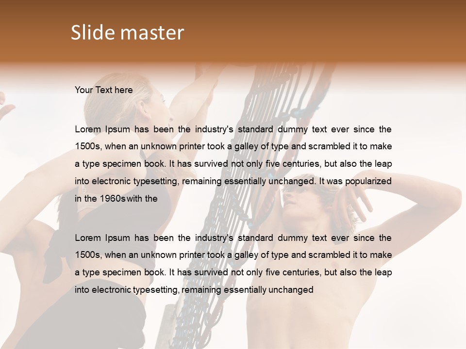 Players Trying To Block A Dangerous Attack In A Beach Volleyball Game PowerPoint Template