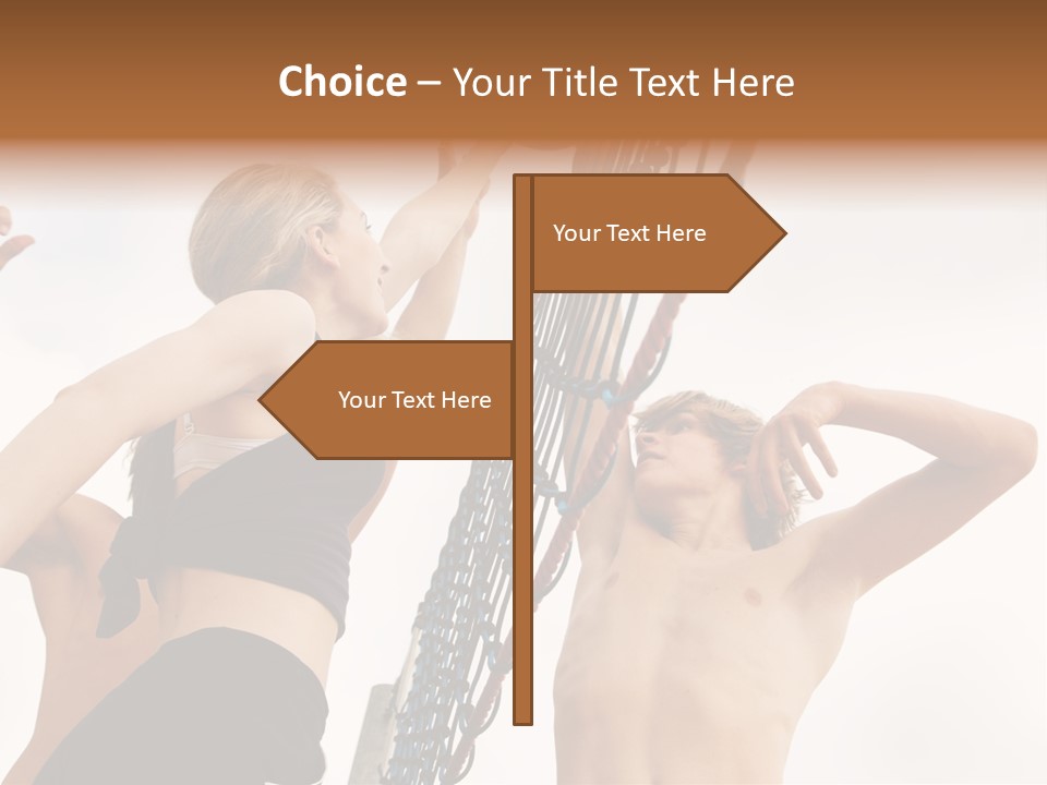 Players Trying To Block A Dangerous Attack In A Beach Volleyball Game PowerPoint Template