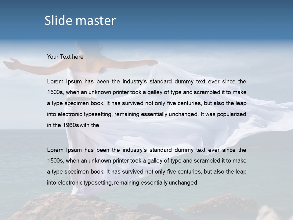 Beautiful Woman In White Dress At The Sea Beach PowerPoint Template