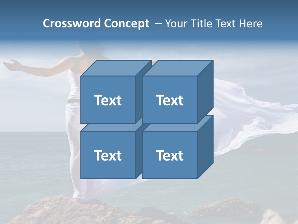 Beautiful Woman In White Dress At The Sea Beach PowerPoint Template