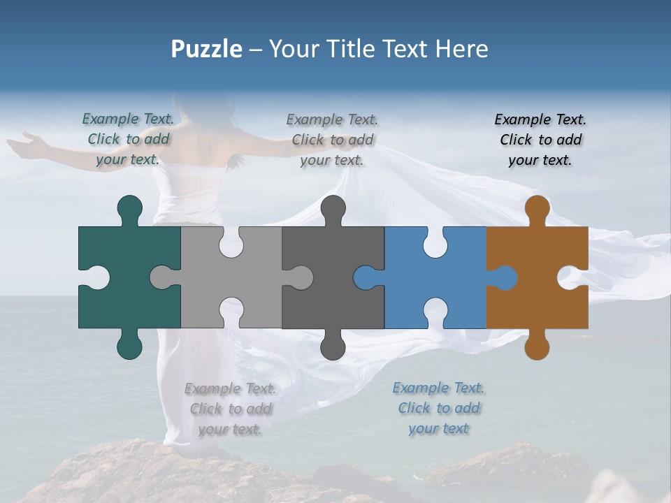 Beautiful Woman In White Dress At The Sea Beach PowerPoint Template