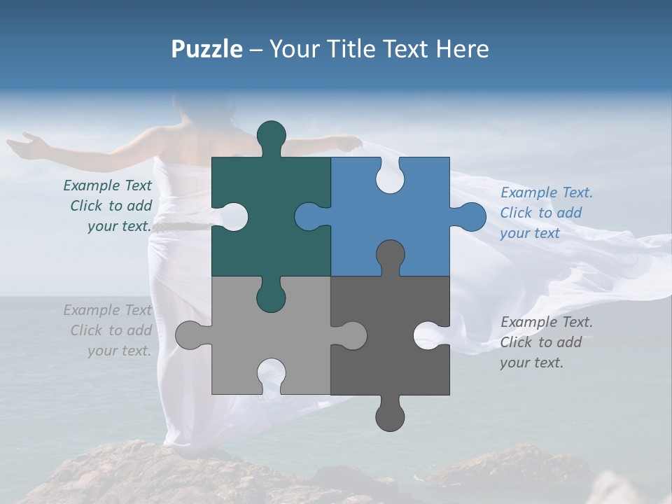 Beautiful Woman In White Dress At The Sea Beach PowerPoint Template