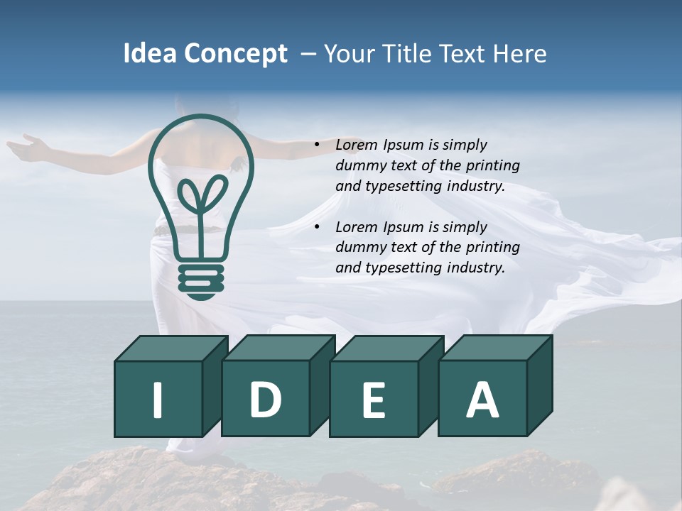 Beautiful Woman In White Dress At The Sea Beach PowerPoint Template