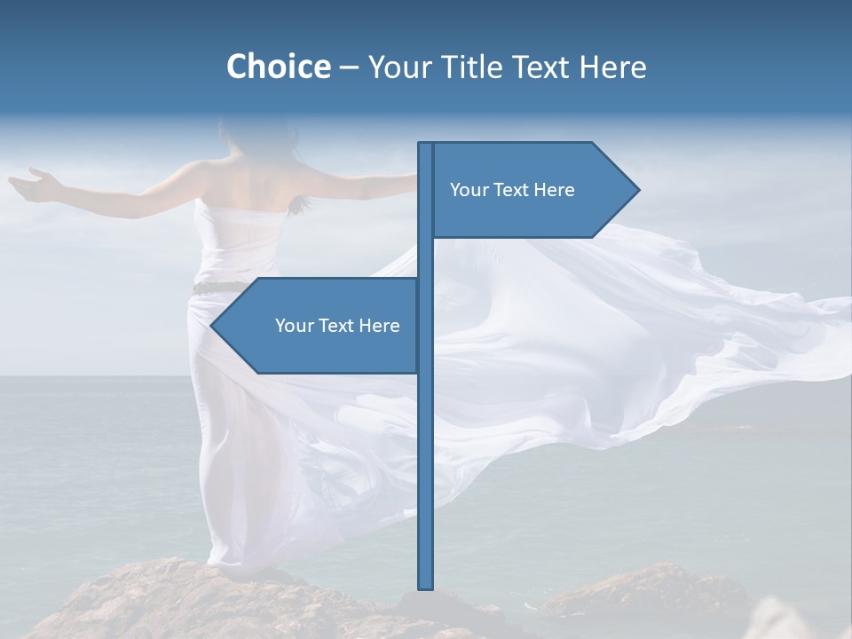 Beautiful Woman In White Dress At The Sea Beach PowerPoint Template
