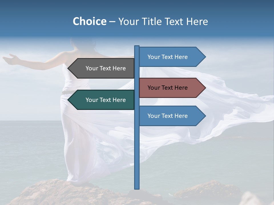 Beautiful Woman In White Dress At The Sea Beach PowerPoint Template