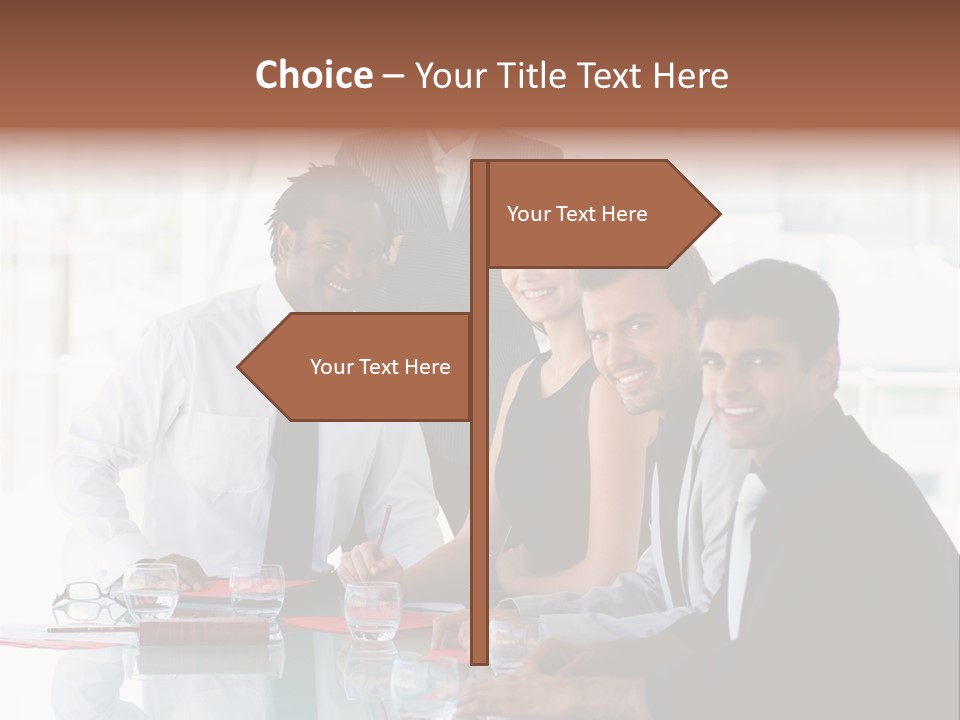 International Business Team Smiling At The Camera In Office PowerPoint Template