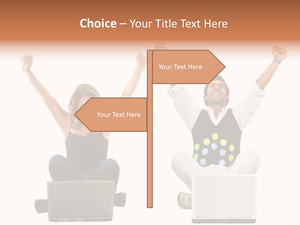 A Man And A Woman Sitting On A Laptop PowerPoint Template