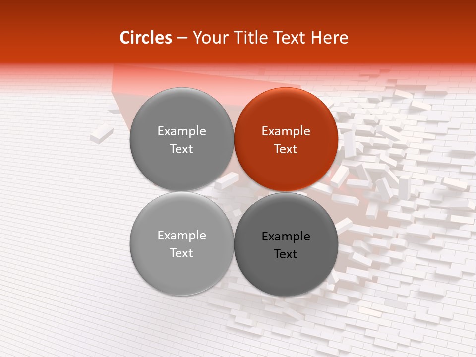 3D Illustration Of Red Arrow Breaking Through A White Brick Wall. PowerPoint Template