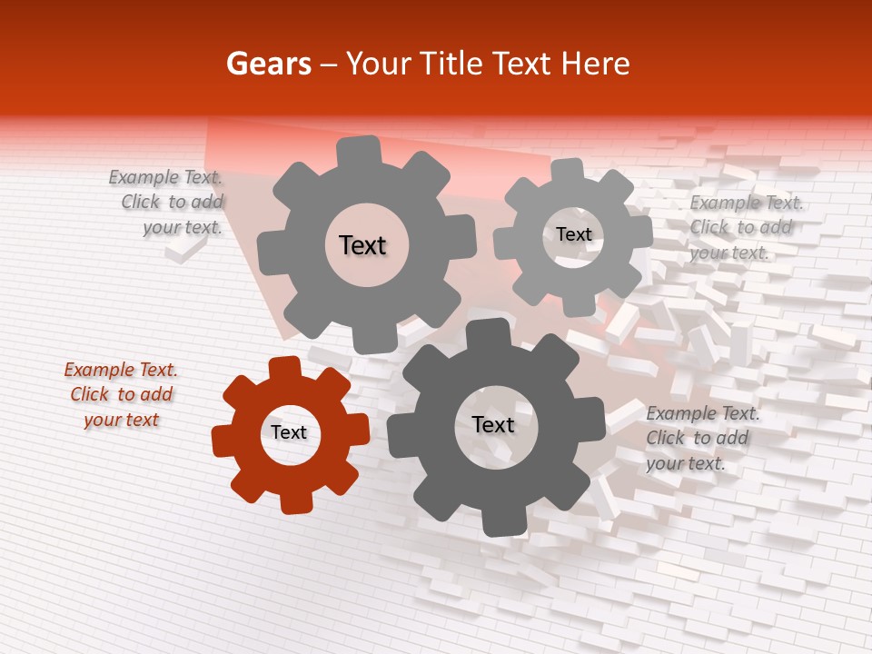 3D Illustration Of Red Arrow Breaking Through A White Brick Wall. PowerPoint Template