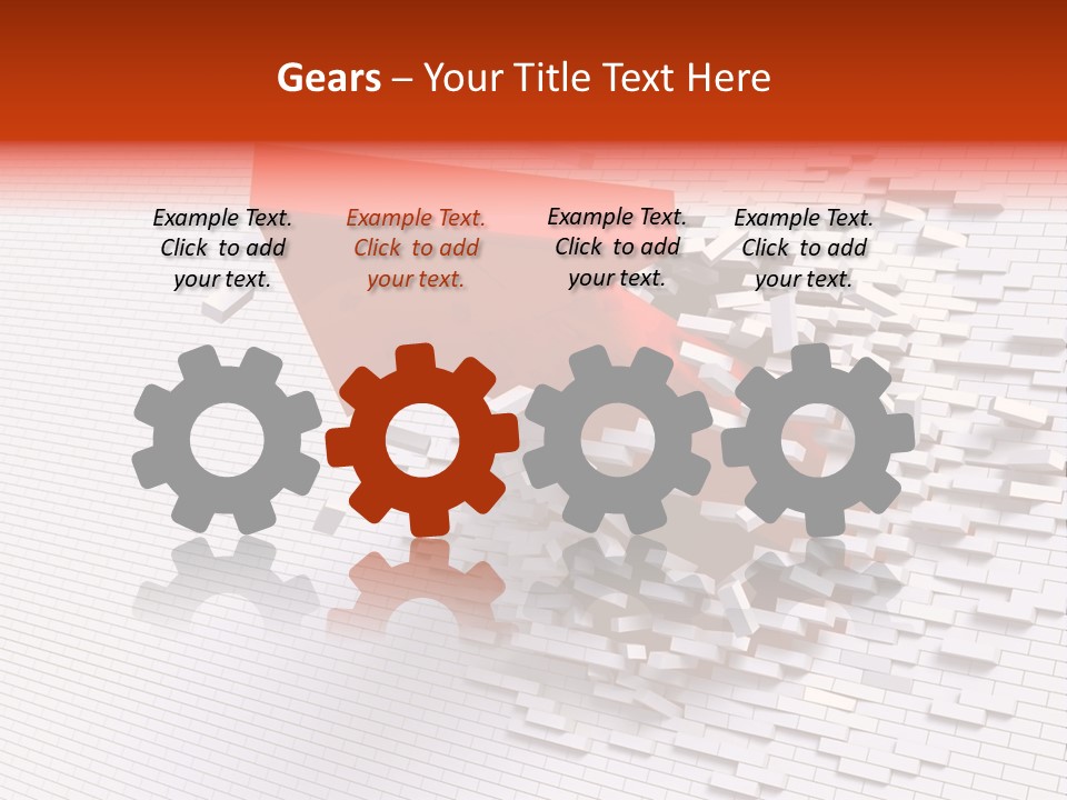 3D Illustration Of Red Arrow Breaking Through A White Brick Wall. PowerPoint Template