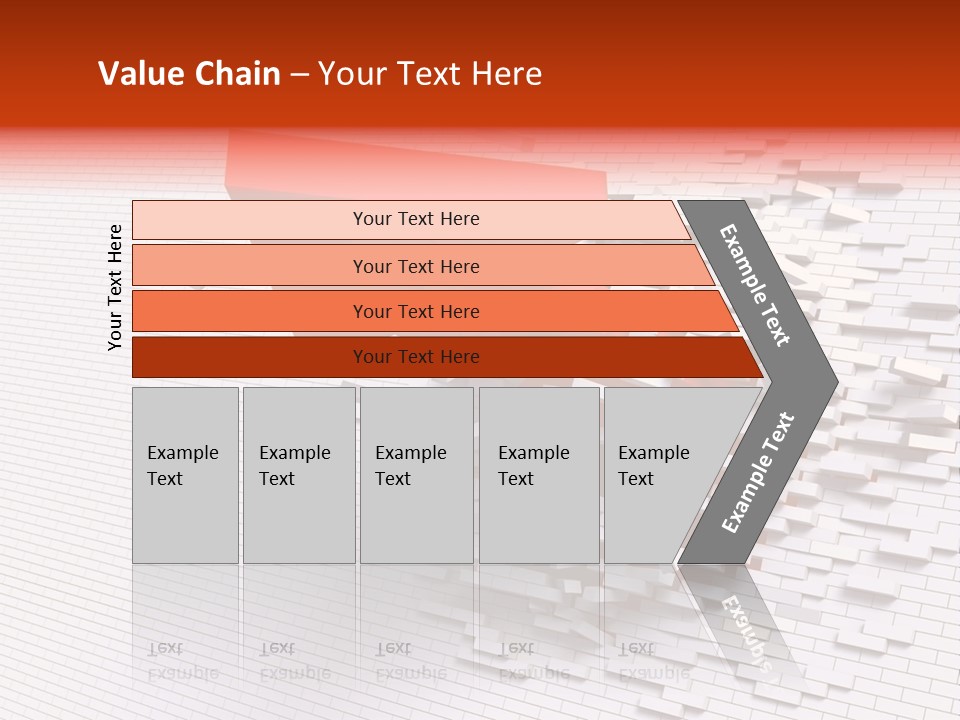 3D Illustration Of Red Arrow Breaking Through A White Brick Wall. PowerPoint Template