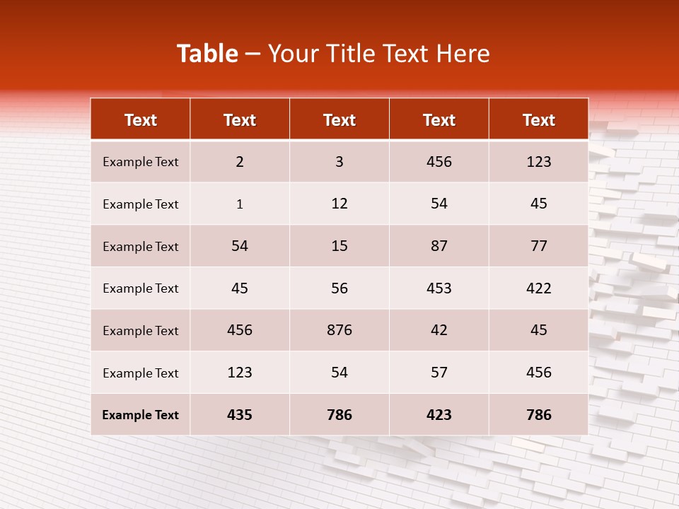 3D Illustration Of Red Arrow Breaking Through A White Brick Wall. PowerPoint Template