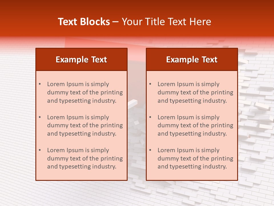 3D Illustration Of Red Arrow Breaking Through A White Brick Wall. PowerPoint Template