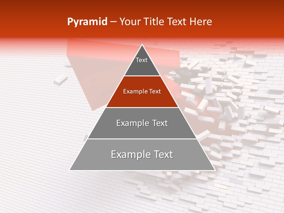 3D Illustration Of Red Arrow Breaking Through A White Brick Wall. PowerPoint Template