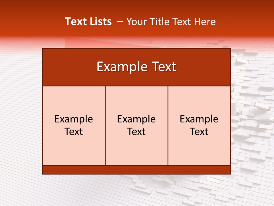 3D Illustration Of Red Arrow Breaking Through A White Brick Wall. PowerPoint Template