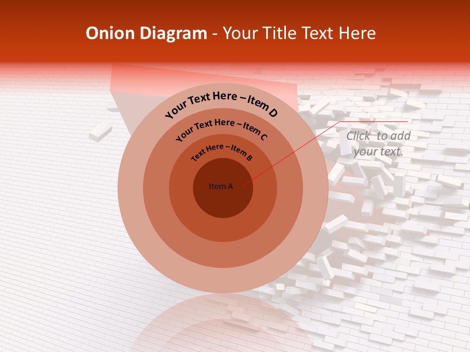 3D Illustration Of Red Arrow Breaking Through A White Brick Wall. PowerPoint Template