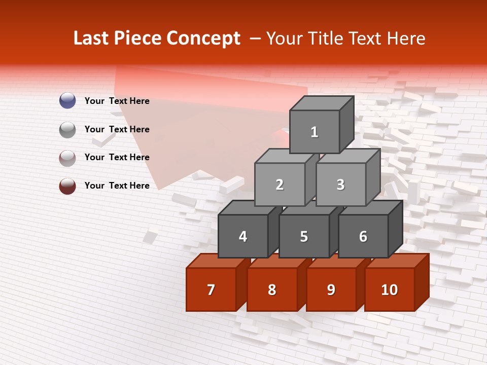 3D Illustration Of Red Arrow Breaking Through A White Brick Wall. PowerPoint Template